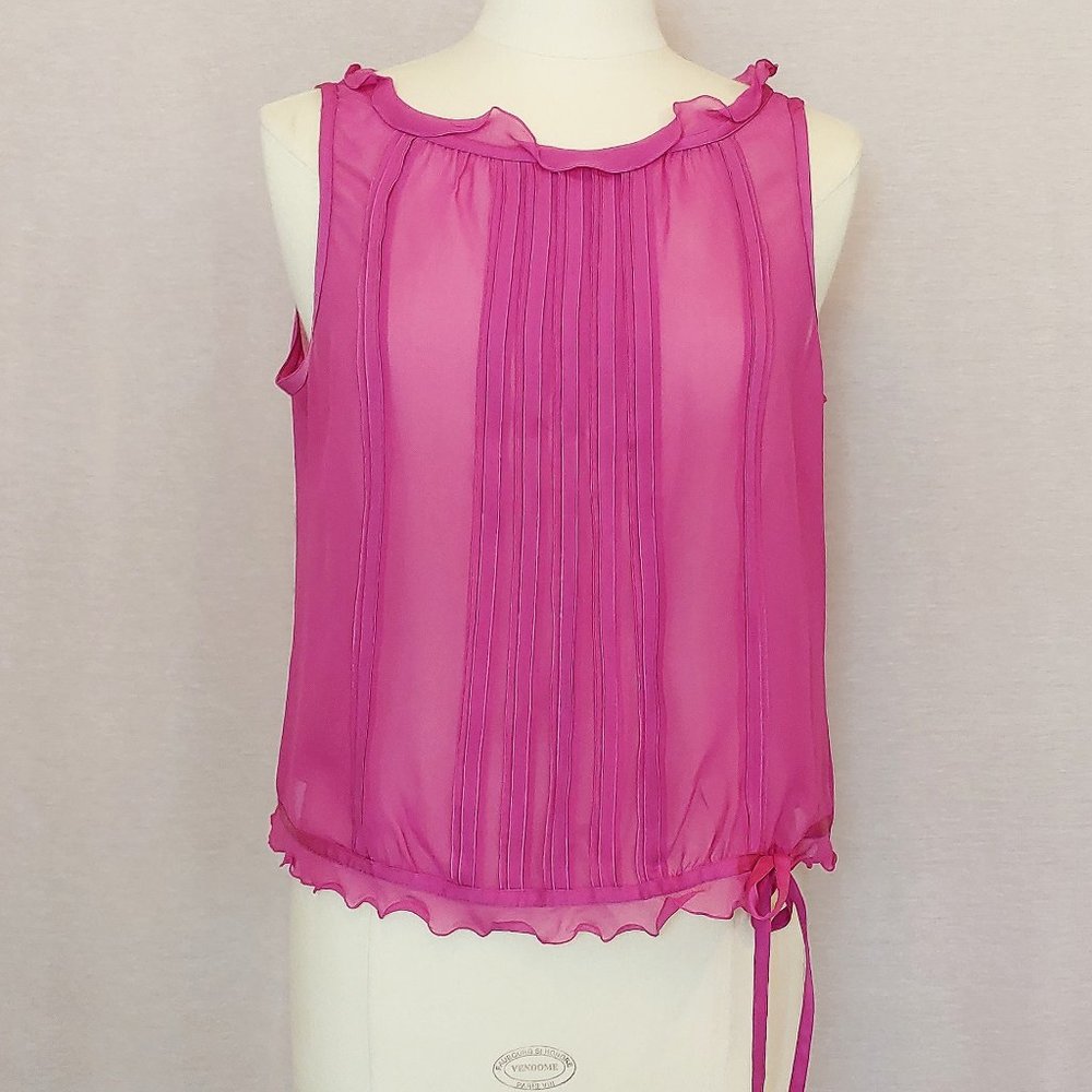 Ann Taylor Pink Ruffle Side Tie Summer Top L